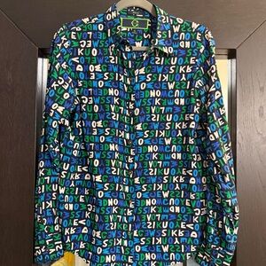 Men's Long-Sleeve Graphic Print Shirt in Blue & Green